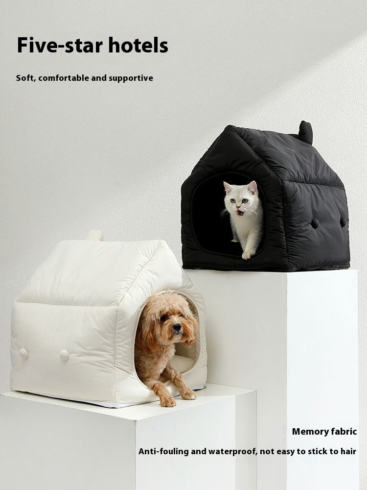 HKM-2855485 Cozy Winter Kennel for Cats - Detachable Folding Pet Mat, 52x45x54 cm