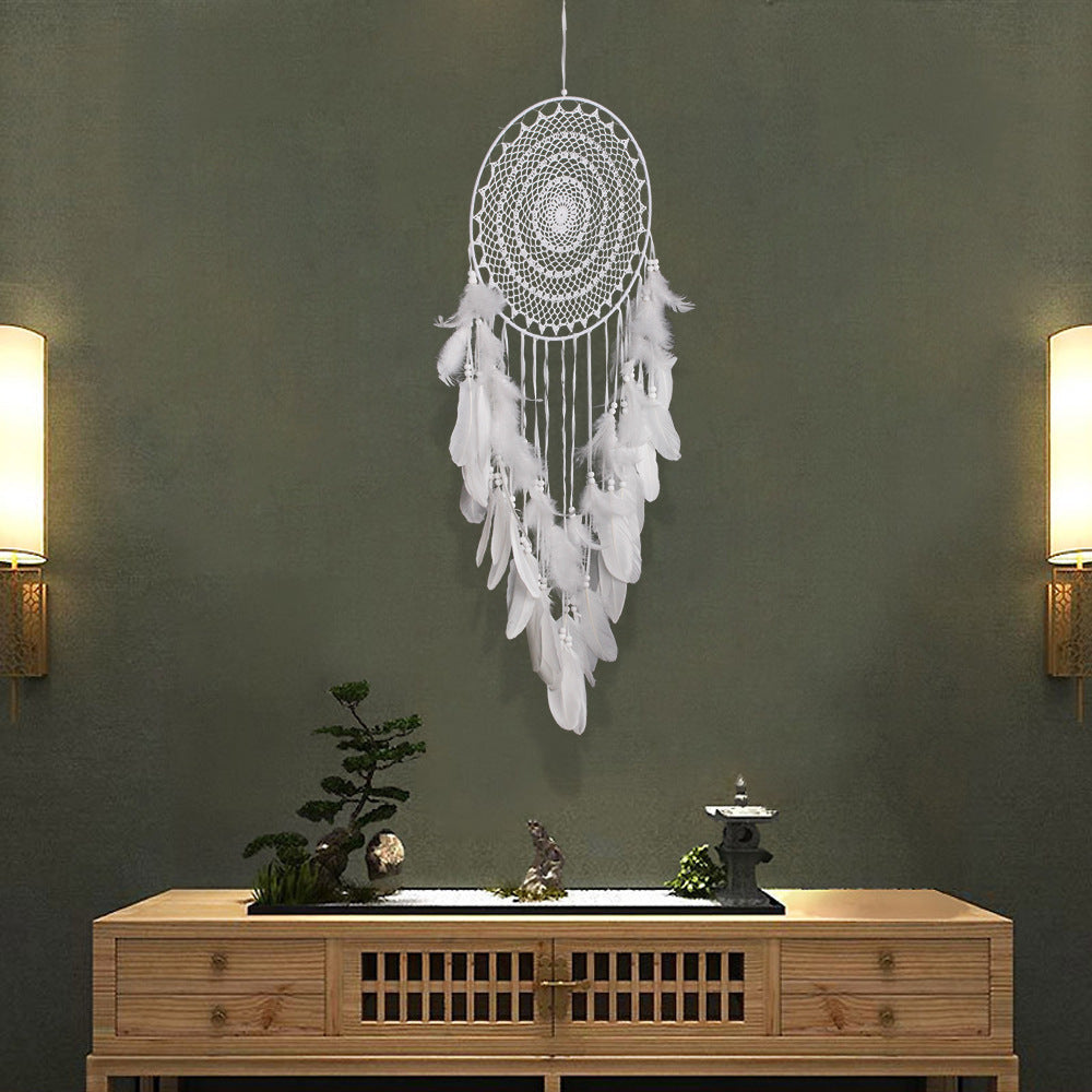 HKM-285587 Modern White Feather Strap Dream Catcher for Wedding Ceremony Decoration