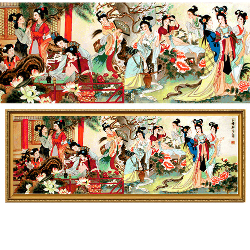 HKM-285651 Ming and Qing Style Large Cross-Stitch Kit with Ecological Cotton and Extra Bright Silk Threads for Living Room Decor