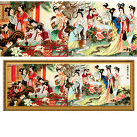 HKM-285651 Ming and Qing Style Large Cross-Stitch Kit with Ecological Cotton and Extra Bright Silk Threads for Living Room Decor
