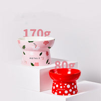 HKM-2857789 Ceramic Cat Bowl in Retro Red and Angel White, Designed to Prevent Tipping for Cats and Small Dogs