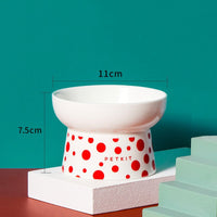 HKM-2857789 Ceramic Cat Bowl in Retro Red and Angel White, Designed to Prevent Tipping for Cats and Small Dogs