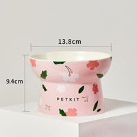 HKM-2857789 Ceramic Cat Bowl in Retro Red and Angel White, Designed to Prevent Tipping for Cats and Small Dogs
