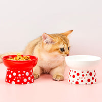 HKM-2857789 Ceramic Cat Bowl in Retro Red and Angel White, Designed to Prevent Tipping for Cats and Small Dogs