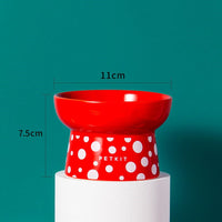 HKM-2857789 Ceramic Cat Bowl in Retro Red and Angel White, Designed to Prevent Tipping for Cats and Small Dogs