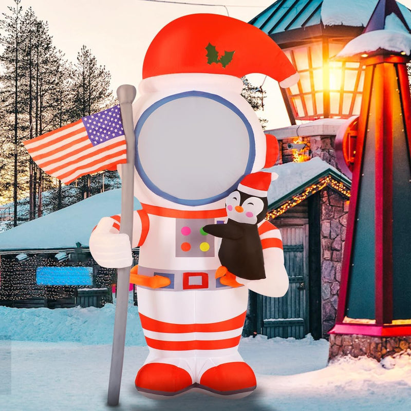 HKM-285843 8ft Inflatable Spaceman with Penguin for Holiday Outdoor Decoration
