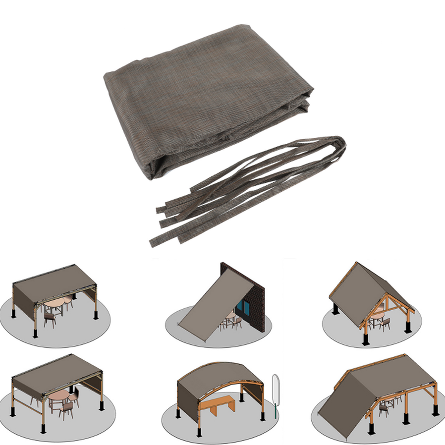 HKM-285843 Outdoor HDPE Sun Shade Canopy Cover with Grommets - 13' x 7.7', Brown