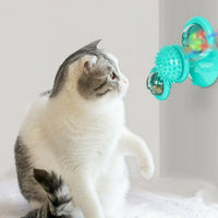 HKM-2859069 Interactive Windmill Cat Toy with Suction Cup, Catnip Ball, and Toothbrush Feature for Indoor Play