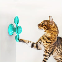 HKM-2859069 Interactive Windmill Cat Toy with Suction Cup, Catnip Ball, and Toothbrush Feature for Indoor Play