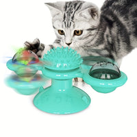 HKM-2859069 Interactive Windmill Cat Toy with Suction Cup, Catnip Ball, and Toothbrush Feature for Indoor Play