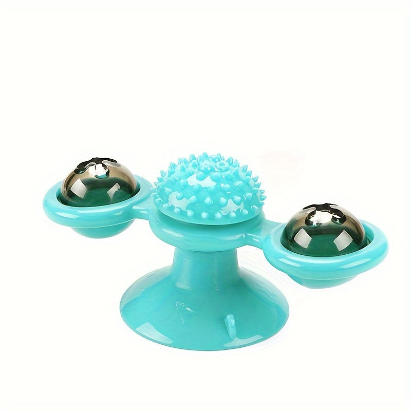 HKM-2859069 Interactive Windmill Cat Toy with Suction Cup, Catnip Ball, and Toothbrush Feature for Indoor Play