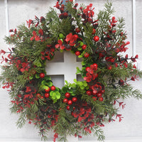 HKM-286099 Eucalyptus Leaf & Red Fruit Wreath for Festive Door Decorating, 35CM