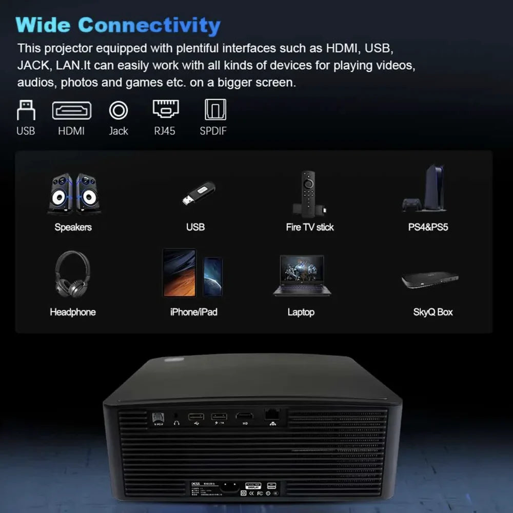 HKM-286163 1080P 3D Home Cinema Projector with Auto Focus, Auto Keystone, and Wi-Fi Connectivity