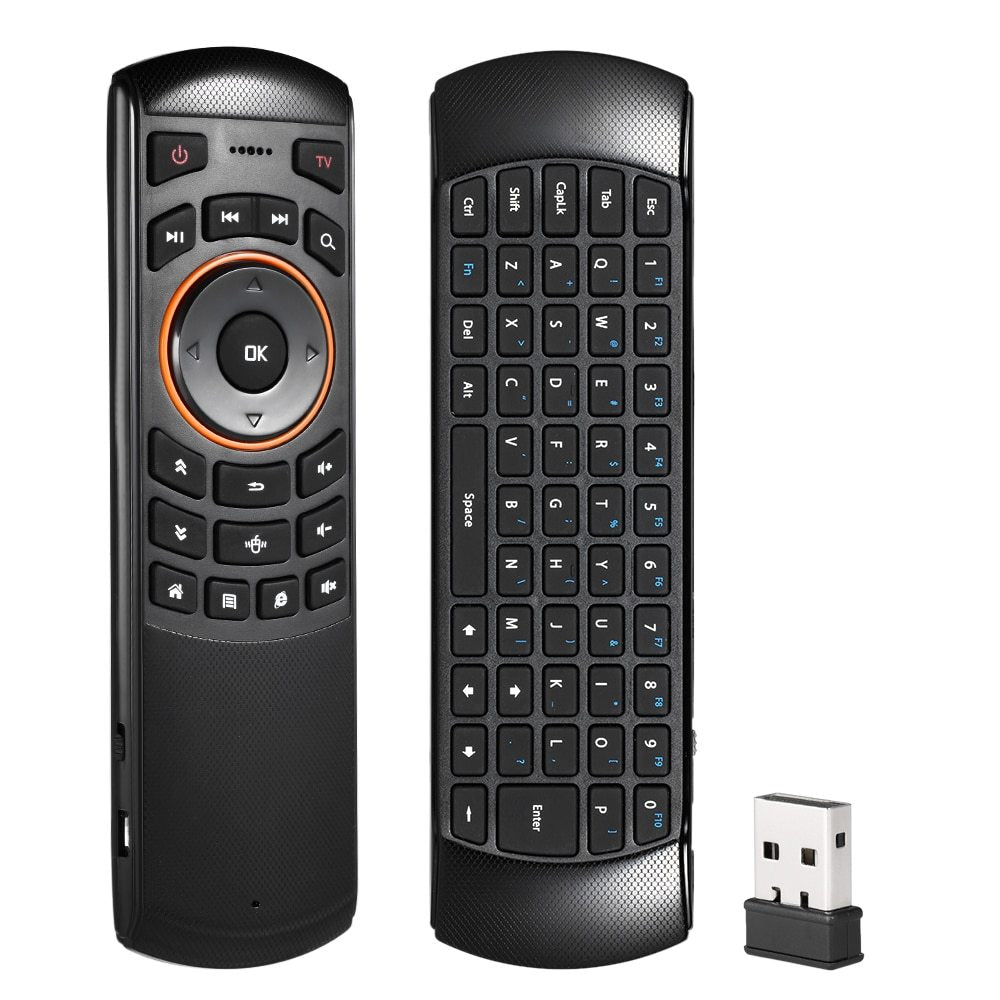 HKM-286163 2.4GHz Wireless QWERTY Keyboard and Air Mouse Remote Control with 6-Axis Gyroscope for Smart TV and Mini PC