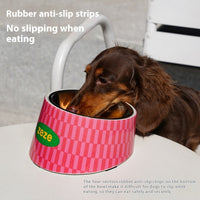 HKM-2861757 Retro Sweetheart Metal Pet Bowl with High Legs and Striped Dot Design
