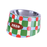 HKM-2861757 Retro Sweetheart Metal Pet Bowl with High Legs and Striped Dot Design