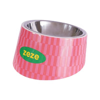 HKM-2861757 Retro Sweetheart Metal Pet Bowl with High Legs and Striped Dot Design