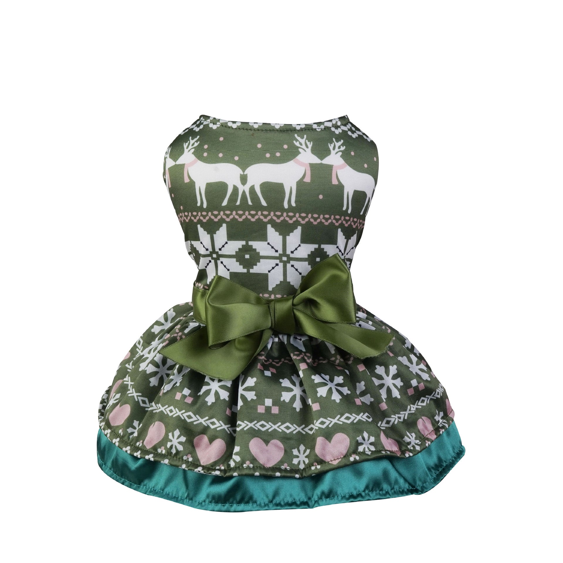 HKM-2862141 Holiday-Themed Pet Dress with Santa, Deer, and Christmas Tree Designs in Various Sizes