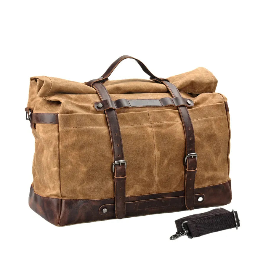 HKM-286227 Large Capacity Waterproof Travel Bag with Oil Wax Canvas and Crazy Horse Cowhide Accents