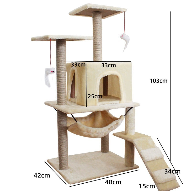 HKM-2863037 Multi-Level Cat Scratching Post with Swing Bed and Climbing Toy in Various Colors