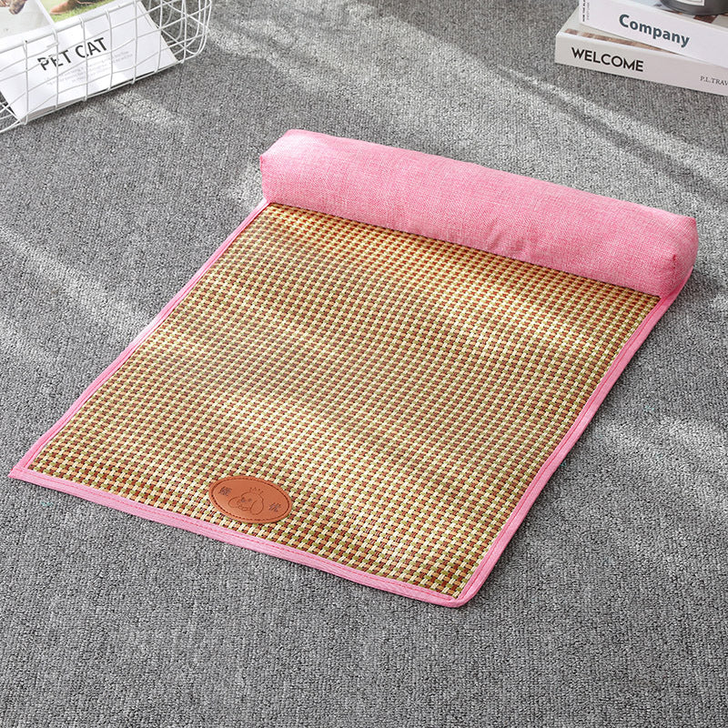 HKM-2863421 Summer Pet Mat for Cats and Dogs - Cotton Linen, Rattan, and Silk Floss Composition, Available in Three Sizes