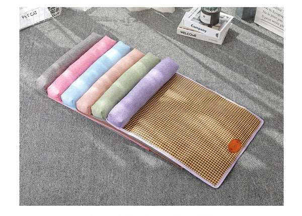 HKM-2863421 Summer Pet Mat for Cats and Dogs - Cotton Linen, Rattan, and Silk Floss Composition, Available in Three Sizes