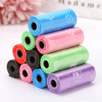 HKM-2863805 Pet Waste Garbage Bags with Footprint Design - 15 Count Roll, Random Colors, Flat Mouth, Made from PP
