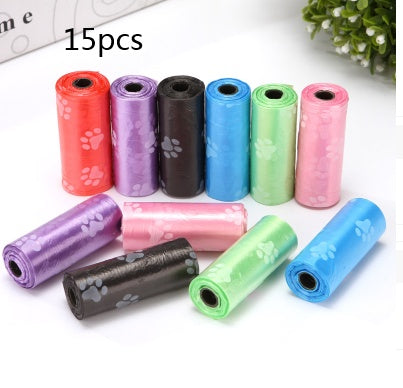 HKM-2863805 Pet Waste Garbage Bags with Footprint Design - 15 Count Roll, Random Colors, Flat Mouth, Made from PP