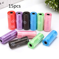 HKM-2863805 Pet Waste Garbage Bags with Footprint Design - 15 Count Roll, Random Colors, Flat Mouth, Made from PP