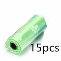 HKM-2863805 Pet Waste Garbage Bags with Footprint Design - 15 Count Roll, Random Colors, Flat Mouth, Made from PP