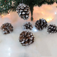 HKM-286419 Christmas Tree Ornaments Set - White Pine Cones, Gold Dust Santa, Letter Plate, Christmas Flower