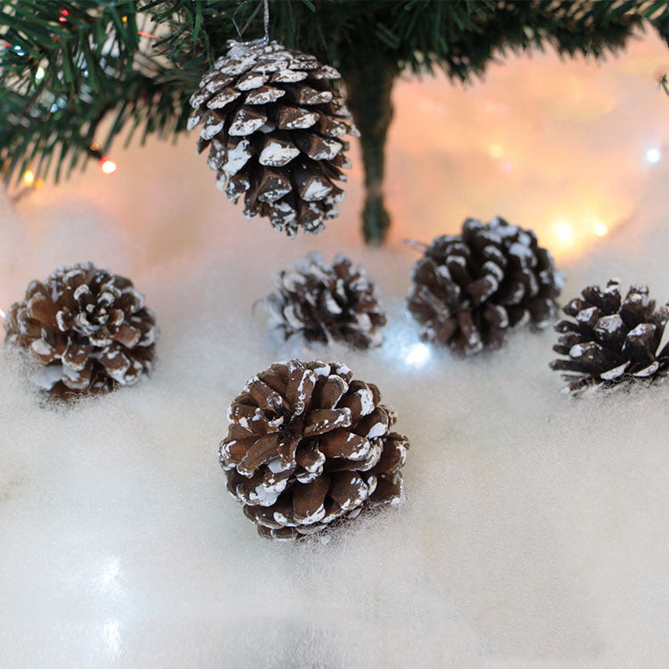 HKM-286419 Christmas Tree Ornaments Set - White Pine Cones, Gold Dust Santa, Letter Plate, Christmas Flower