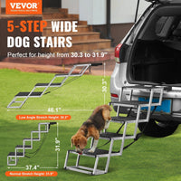 HKM-2865725 5-Step Folding Dog Stairs for Cars, Adjustable Height, Supports Up to 150 lbs, Non-Slip Surface for Easy Pet Access