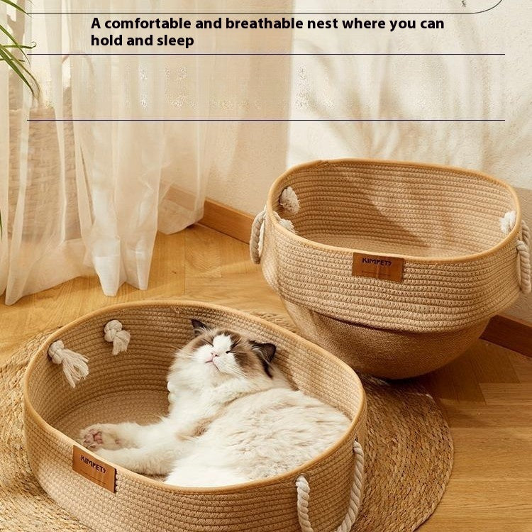 HKM-2867389 Cotton and Linen Woven Cat Nest for All Seasons - Scratch Resistant Design