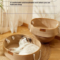 HKM-2867389 Cotton and Linen Woven Cat Nest for All Seasons - Scratch Resistant Design