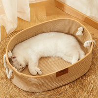 HKM-2867389 Cotton and Linen Woven Cat Nest for All Seasons - Scratch Resistant Design