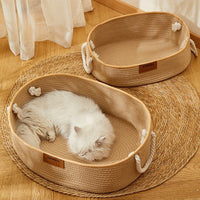 HKM-2867389 Cotton and Linen Woven Cat Nest for All Seasons - Scratch Resistant Design