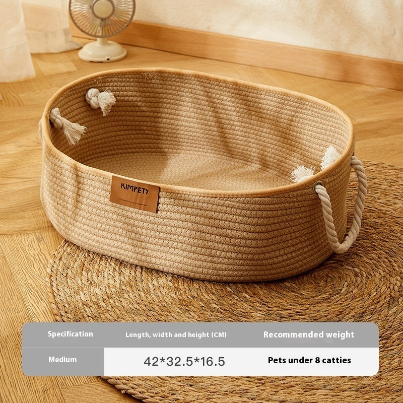 HKM-2867389 Cotton and Linen Woven Cat Nest for All Seasons - Scratch Resistant Design