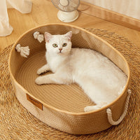 HKM-2867389 Cotton and Linen Woven Cat Nest for All Seasons - Scratch Resistant Design