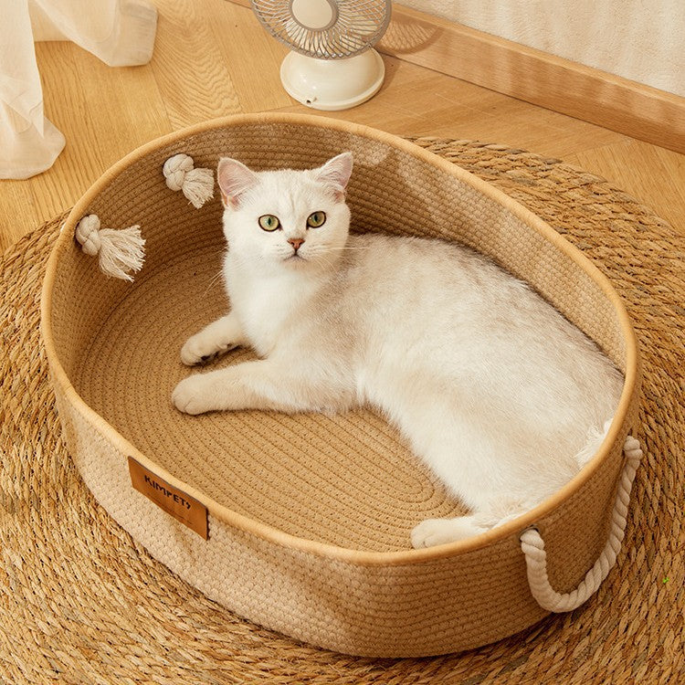 HKM-2867389 Cotton and Linen Woven Cat Nest for All Seasons - Scratch Resistant Design