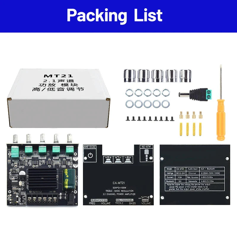 HKM-286803 2.1 Channel Subwoofer Amplifier Module ZK-MT21 5.0BT 12V 24V 2*50W+100W for Home Audio Systems