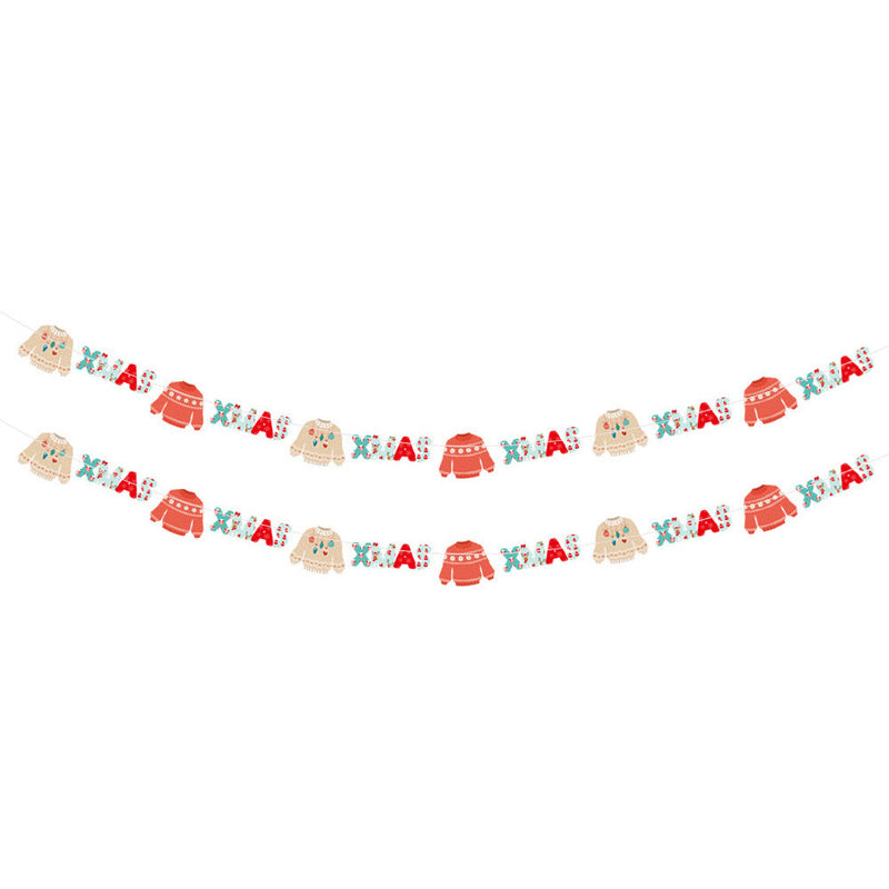 HKM-286931 2 Pack Paper Christmas Banner Garland with Gingerbread Man and Snowman for Holiday Home Decor