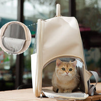 HKM-2869565 Transparent Large Cat and Small Dog Backpack, Stylish Pet Carrier Bag, Leather/PVC/Mesh, 40cm x 35cm x 25cm