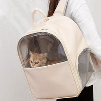 HKM-2869565 Transparent Large Cat and Small Dog Backpack, Stylish Pet Carrier Bag, Leather/PVC/Mesh, 40cm x 35cm x 25cm