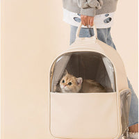 HKM-2869565 Transparent Large Cat and Small Dog Backpack, Stylish Pet Carrier Bag, Leather/PVC/Mesh, 40cm x 35cm x 25cm