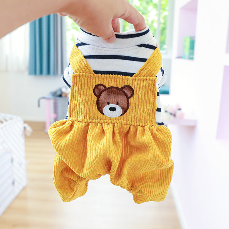 HKM-2871741 Fleece-lined Puppy Overalls in Bread Bear Design - Casual Pet Clothing for All Sizes