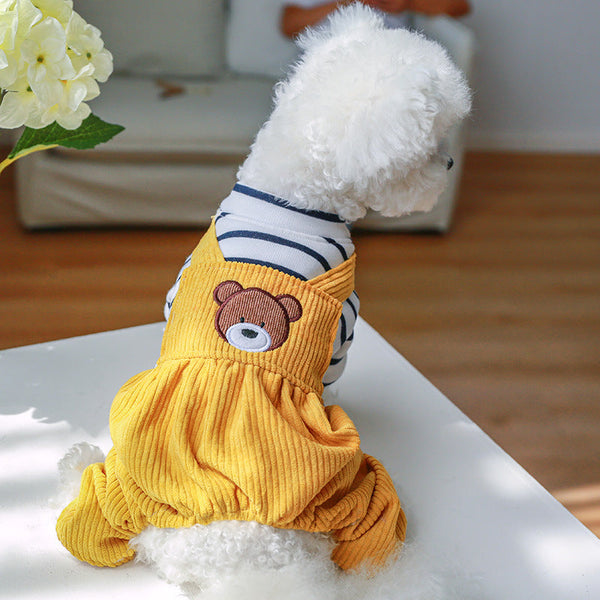 HKM-2871741 Fleece-lined Puppy Overalls in Bread Bear Design - Casual Pet Clothing for All Sizes