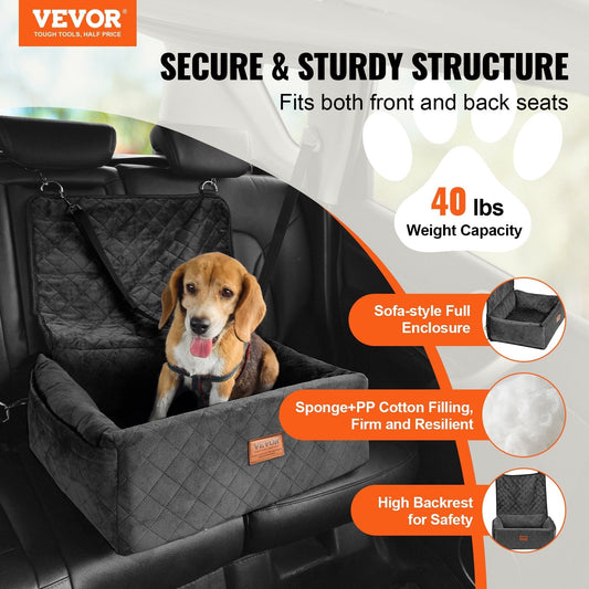 HKM-2872125 Dog Booster Car Seat for Small to Medium Dogs, Safe and Comfortable Design, Easy Installation, Removable Waterproof Pad, Storage Pocket
