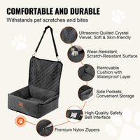HKM-2872125 Dog Booster Car Seat for Small to Medium Dogs, Safe and Comfortable Design, Easy Installation, Removable Waterproof Pad, Storage Pocket
