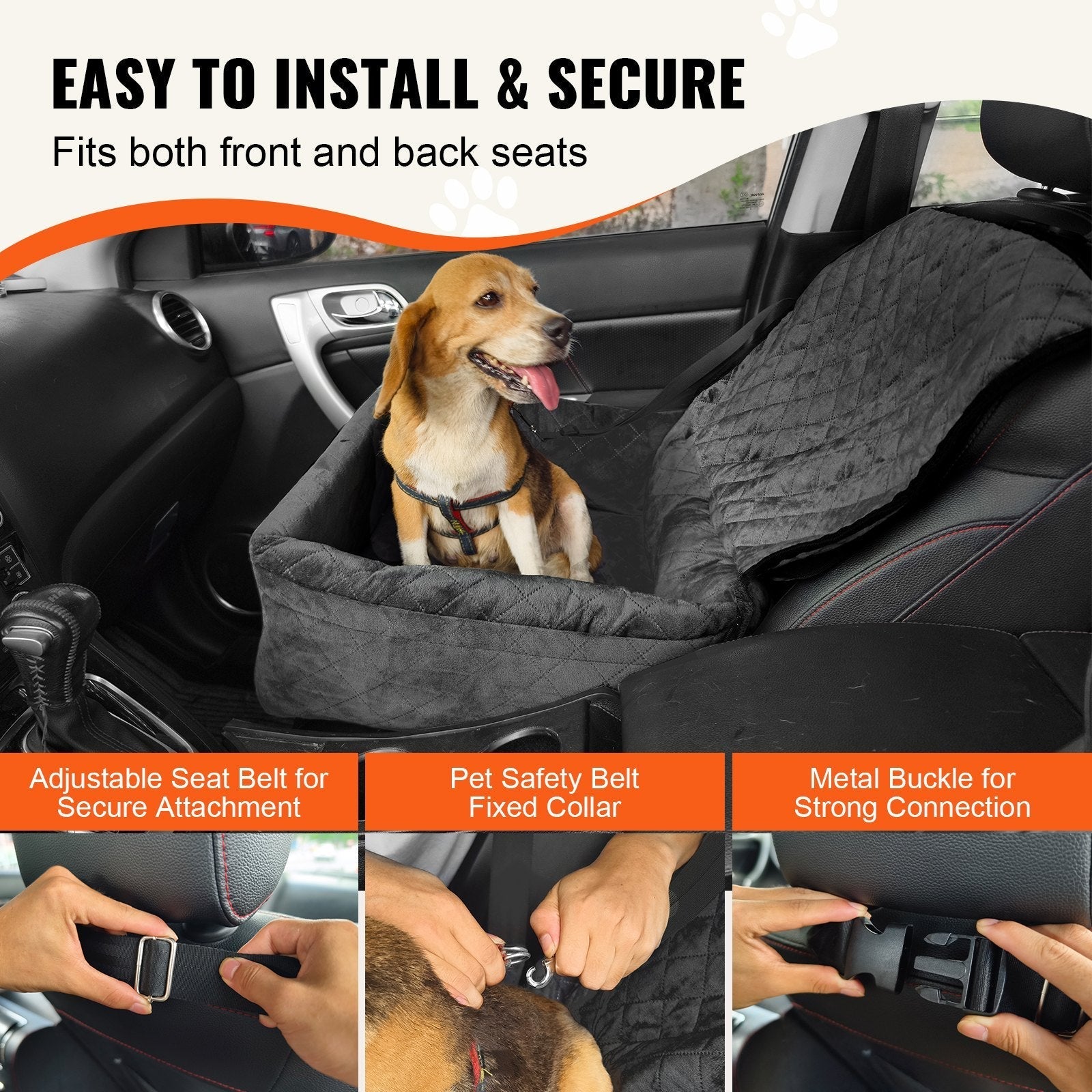 HKM-2872125 Dog Booster Car Seat for Small to Medium Dogs, Safe and Comfortable Design, Easy Installation, Removable Waterproof Pad, Storage Pocket